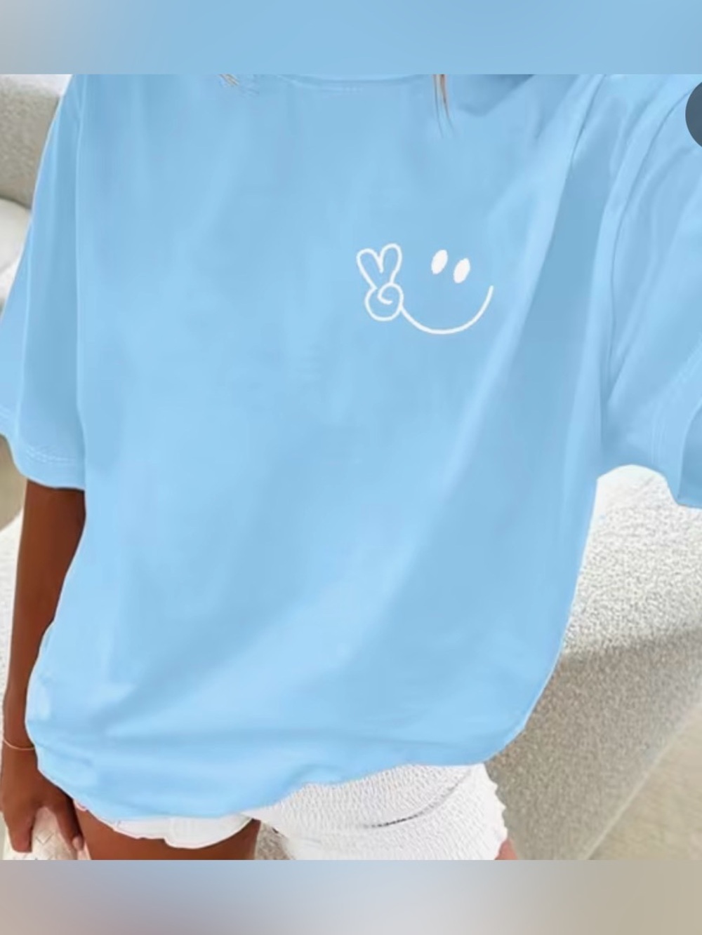Source Unknown Light Blue Graphic Smile & Peace Short Sleeve Tee